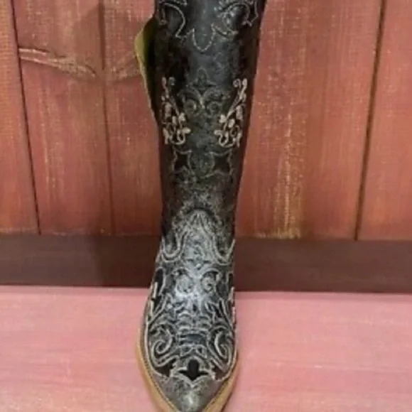 Corral Western Women's Black Vintage Lizard Inlay Boots M. Size 7 - Picture 3 of 16